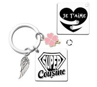 ZYMGUO Cadeau Porte-clés Femme avec Breloques Aile d'Ange et Trèfle Rose, Porte-clés Double Face Super Maman Je T'aime, Cadeau Fête des Mères Anniversaire Noël