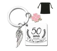 ZYMGUO Porte-Clés pour 50 ans Anniversaire,Message Gravé À ta santé Idée Cadeau 50 ans à ta santé Femme Porte-clés Original Femme