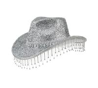 ZYMIADOU Blingbling Chapeaux de cowboy en cristal à pompons pour enterrement de vie de jeune fille Disco Chapeau pour acteur actrice