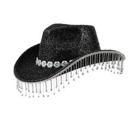 ZYMIADOU Blingbling Chapeaux de cowboy en cristal à pompons pour enterrement de vie de jeune fille Disco Chapeau pour acteur actrice