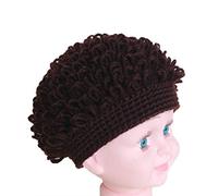 ZYMIADOU Bonnet pour bébé fille avec perruque bouclée avec imprimé mignon et bonnets pour bébés de 0 à 24 mois, chapeau tricoté pour photographie pour femmes, blanc, Taille unique