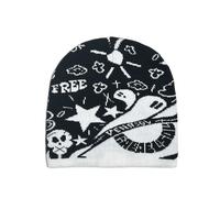 ZYMIADOU Bonnet tricoté à motif tête de mort pour femme - Bonnet tendance Hiphop au crochet - Bonnet d'automne et de printemps - Chapeau double face pour l'automne et l'hiver, Noir , Taille unique