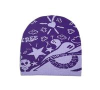 ZYMIADOU Bonnet tricoté à motif tête de mort pour femme - Bonnet tendance Hiphop au crochet - Bonnet d'automne et de printemps - Chapeau double face pour l'automne et l'hiver, violet, Taille unique