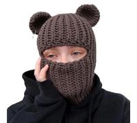 ZYMIADOU Bonnet tricoté avec oreilles d'ours pour étudiants adultes coupe-vent hiver protection cou adolescents garde au chaud cyclisme adulte femme hiver, Ours rayé marron E, Taille unique