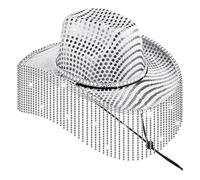 ZYMIADOU Chapeau de cowboy à franges à paillettes pour femme, festival musical, cowgirl à large bord, accessoires de fête à franges