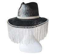 ZYMIADOU Chapeau de cowboy adulte avec pompons en strass pour femme, spectacles, spectacles, photographie, cowgirl chapeaux femme avec mentonnière et mentonnière chapeaux pour enterrement de vie de