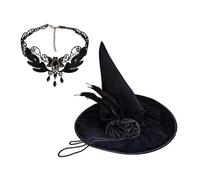 ZYMIADOU Chapeau de sorcière d'Halloween en dentelle délicate rétro chapeaux de sorcière pour bal masqué mode adultes cosplay accessoire de costume d'Halloween colliers en vrac