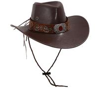 ZYMIADOU Chapeau vintage en cuir synthétique pour homme et femme avec ceinture brodée, chapeau d'équitation occidental, accessoire de costumade, accessoire de scène, accessoire de mode