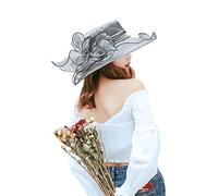 ZYMIADOU Chapeau vintage en organza pour femme et fille - Décoration florale - Chapeau Derby - Bibi pour thé - Années folles des années 20, gris, taille unique