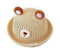 ZYMIADOU Chapeaux de soleil pour bébé - Pare-soleil de plage - Chapeau de paille avec oreilles d'ours - Accessoire pour enfants de 6 à 18 mois, Couleur crème., Taille unique