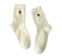 ZYMIADOU Chaussettes de maternité à motif brodé en tissu sans couture prévention des odeurs manchette élastique pour la grossesse, chaussettes de maternité d'hiver sans couture, crème glacée brodée, F