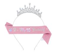 ZYMIADOU Ensemble coiffe et écharpe d'anniversaire pour filles - Tissu à paillettes scintillantes - Décorations de fête pratiques en métal