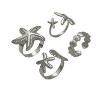 ZYMIADOU Ensemble de bagues ouvertes réglables inspirées des coquillages pour femme en alliage double ton Collection de vêtements de plage empilables réglables, taille unique, Comme décrit, Comme