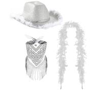 ZYMIADOU Ensemble de chapeau de fête, bandana, écharpe, strass élégants, rappeur, spectacles de scène, costume de cowgirl, Argenté., taille unique