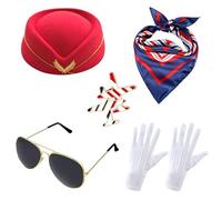 ZYMIADOU Ensemble de maquillage de capitaine de compagnie aérienne, chapeau de maquillage, costume d'hôtesse de l'air, costume de jeu de rôle adapté pour les jeux de rôle, les activités de fête, les