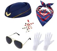 ZYMIADOU Ensemble de maquillage de capitaine de compagnie aérienne, chapeau de maquillage, costume d'hôtesse de l'air, costume de jeu de rôle adapté pour les jeux de rôle, les activités de fête, les