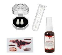 ZYMIADOU Fausse dent de vampire d'Halloween avec plasmas réalistes effet liquide et étui de rangement portable pour costume rapide à porter faux sang, Boîte de 17 mm, taille unique