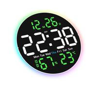 ZYMIADOU Horloge murale numérique 25,4 cm avec télécommande - 2 alarmes - Grand écran LED - 10 niveaux de luminosité - Pour la maison, le bureau, la chambre à coucher, la décoration - Horloge