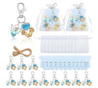 ZYMIADOU Lot de 24 porte-clés motif empreintes de pieds de bébé angéliques pour fêtes prénatales avec sacs cadeaux et cartes en organza blanc