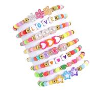 ZYMIADOU Lot de 8 bracelets tendance réglables en perles avec breloque en forme de cœur, couleurs arc-en-ciel pour femmes et filles, coffret cadeau