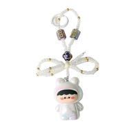 ZYMIADOU Porte-clés unique papillon nœud papillon avec frange, accessoire de mode portable pour sacs à dos et sacs à main, décoration porte-clés double couche, blanc, taille unique