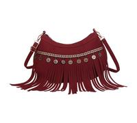 ZYMIADOU Sac à bandoulière en daim synthétique avec pampilles style hippie, occidental, cowgirl - Sac à main vintage à franges pour femme, Rouge, One Size