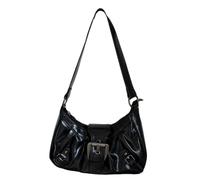 ZYMIADOU Sac à main plissé en cuir synthétique pour femme, demi-lune, tendance, sac à main plissé pour les aisselles assorties, pour femme, sac à main en cuir PU, poignée supérieure, Noir , One Size