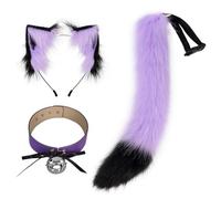 ZYMIADOU Serre-tête avec oreilles de loup, renard, cloches, ras-du-cou, Halloween, Noël, fête fantaisie, cadeau pour femme, homme, cosplay, oreilles et queue