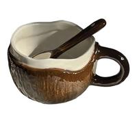 ZYMIADOU Tasse en céramique fabriquée à la main avec poignée ergonomique et cuillère - Passe au lave-vaisselle - Idéal pour les boissons chaudes et décoration - Tasse en céramique pour boissons