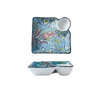 Zymjzbetic Assiette à raviolis en céramique Assiette à raviolis avec sa coupelle vinaigre, assiette en céramique for la maison, compartimentée for le petit-déjeuner, spéciale(Grey)