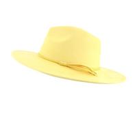 Zymjzbetic Chapeau haut-de-forme en daim à large bord de 9,5 cm for homme et femme, style fedora, idéal for l'automne l'hiver, jazz ou église classique pour Beach Party Outdoor(Yellow)