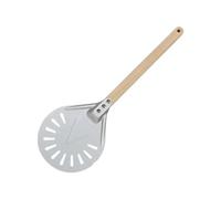 Zymjzbetic Pelle à pizza ronde et courte avec manche en bois antidérapant et perforé en aluminium pour four à pizza, cuisson du pain(10 inch 82cm)