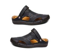Zymoplas 1 paire en cuir homme sandale décontracté élégant imperméable antidérapant randonnée voyage plage mari chaussures chaussures cadeau, Noir, trente-huit