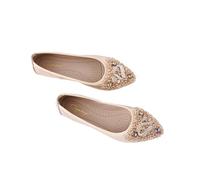Zymoplas 1 Paire voyageant Travail Femmes Strass Mocassins Filles Chaussures à Talons Plats Bout Pointu Ballet Danse Diapositives Chaussures, Or, Taille 35