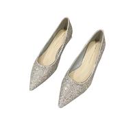 Zymoplas 2pack/lot Une Touche d'étincelle Femmes Chaussures de Mariage Plates en Cuir de Fiber Anti-décoloration Chaussures de Cour en Caoutchouc pour Les Femmes, Argent, 39.1