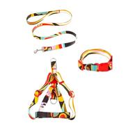 Zymoplas 3 pièces/ensemble collier pour animaux de compagnie laisse boucle réglable cadeaux de harnais mode, Le noir,1x120cm, S