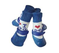 Zymoplas 4 pièces Chaussures pour Animaux de Compagnie Pluie Bottes de Neige Ensemble Chaussettes imperméables avec Semelle en Caoutchouc Bas Chaussures Petit Chien Bois Dur intérieur, Amour Bleu, L