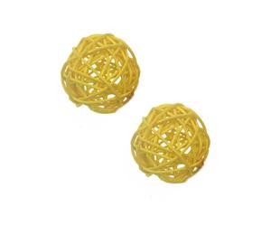 Zymoplas Boules de rotin élégantes pour projet artisanal de bricolage, pour décoration créative la maison, boules décoratives en bois, rotin naturel, 10 paquets/lot, Jaune