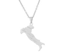 Zymoplas Carte italienne pendentif collier à la mode en acier inoxydable femmes filles hommes Portable patriotique colliers bijoux fête de vacances, Argent