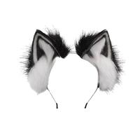 Zymoplas Cerceau de cheveux d'animaux, Fixation Stable, spectacle de Performance façonnable, oreilles pliables, bandeau oreilles de loup, oreilles de chat, fête d'halloween, Noir et blanc