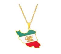 Zymoplas Collier en acier inoxydable élégant et tendance, avec pendentif accrocheur, collier avec pendentif drapeau de la carte de l'iran, minimaliste, or