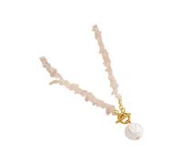 Zymoplas Collier en pierre irrégulière Unique, Style Vintage, beaux cadeaux, pierre concassée et perles naturelles, collier en gravats irréguliers, Quartz Rose