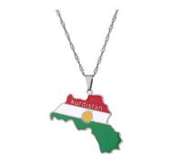 Zymoplas Collier pendentif unisexe en acier inoxydable, carte du Kurdistan, drapeau du Kurdistan, pendentifs, collier, carte du Kurdistan, cadeaux, couleur acier