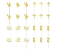 Zymoplas Décoration de gâteau en forme de croix dorée, 24 pièces, élégante, pour les célébrations religieuses, décoration Cupcake en croix bénédiction Dieu, pour première Communion