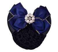 Zymoplas Femmes Chignon Couverture Net Perle Strass Snood Filet À Cheveux Bowknot Barrette Arc Dentelle Fête Banquet Chapeaux pour Greffier De Banque, Or + Bleu