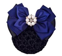 Zymoplas Femmes Chignon Couverture Net Perle Strass Snood Filet À Cheveux Bowknot Barrette Arc Dentelle Fête Banquet Chapeaux pour Greffier De Banque, Bleu