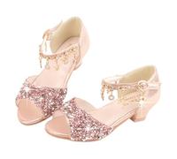 Zymoplas Filles ballerine paillettes chaussures enfants Ballet compensées fête cristal chaussure Halloween noël talons hauts sandales scène, Rose, 26/17.5cm