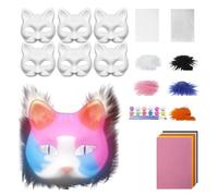 Zymoplas Kit de masques pour enfants à faire soi-même, Pour masque de chat vierge avec feutre, ensemble graffitis faits à la main, cadeau fête, kit bricolage en forme chat en papier, tapez+3