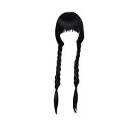Zymoplas Perruque de tresses pour Halloween, Cosplay, large Application, facile d'entretien, en soie, longue, noire tressée, perruques du mercredi, perruques Addams