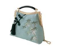 Zymoplas Sac à Pour pompon rétro, sac à main rétro, broderie Hanfu, bandoulière, chaîne décorative, portefeuille pour femme, broderie, bleu clair